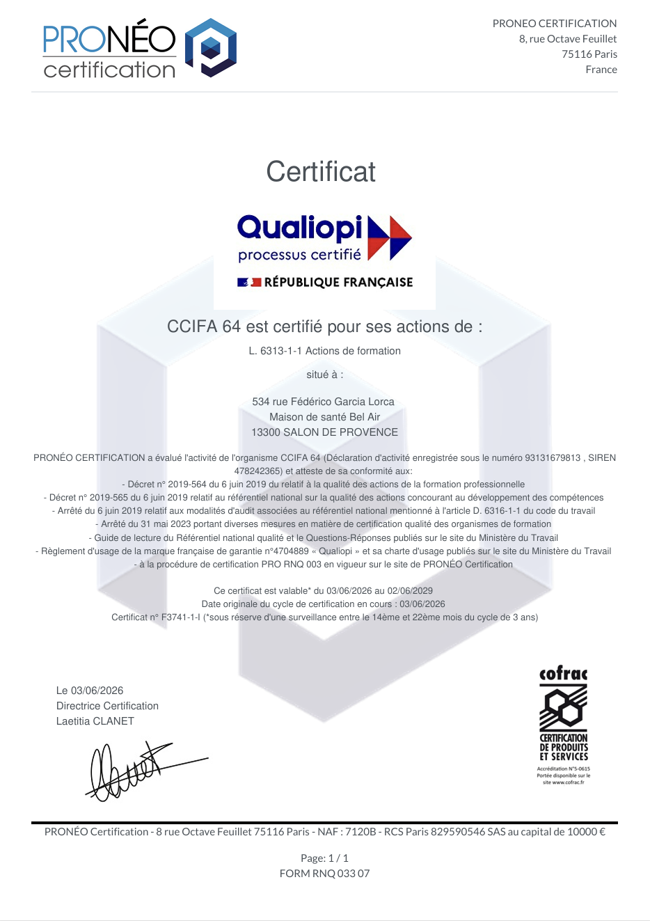 Certificat de formation
